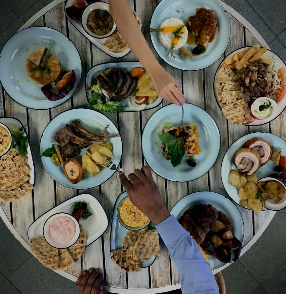 Mediterranean feast served at a round table