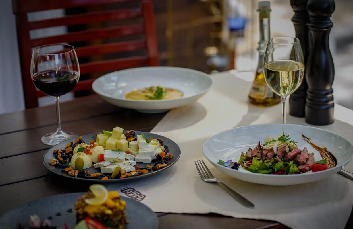 Mediterranean dishes with wine